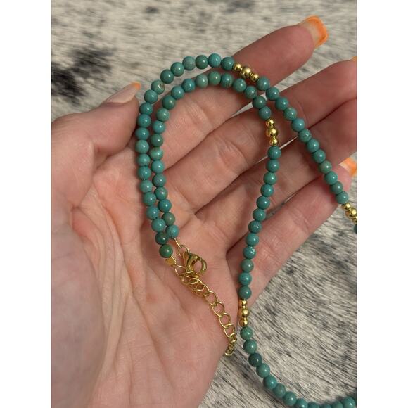 Native Sterling 925 Gold Beaded Navajo Pearl Turquoise Round Necklace 16”-18” - Picture 9 of 11